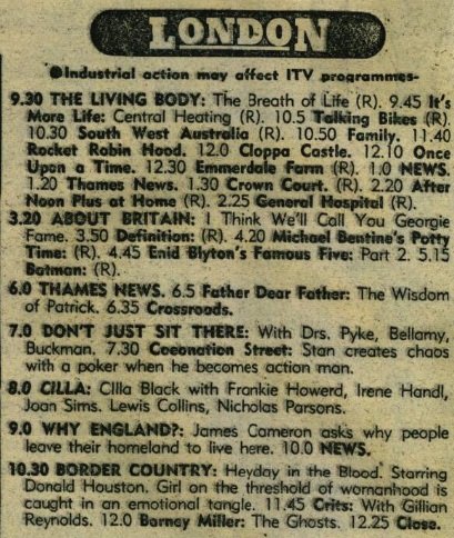 Listing of Thames schedule (under the name of just "London", due to LWT.)