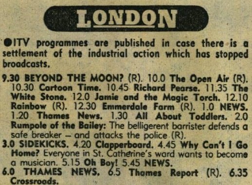 TV listing excerpt from 13th August 1979 edition of The Mirror.